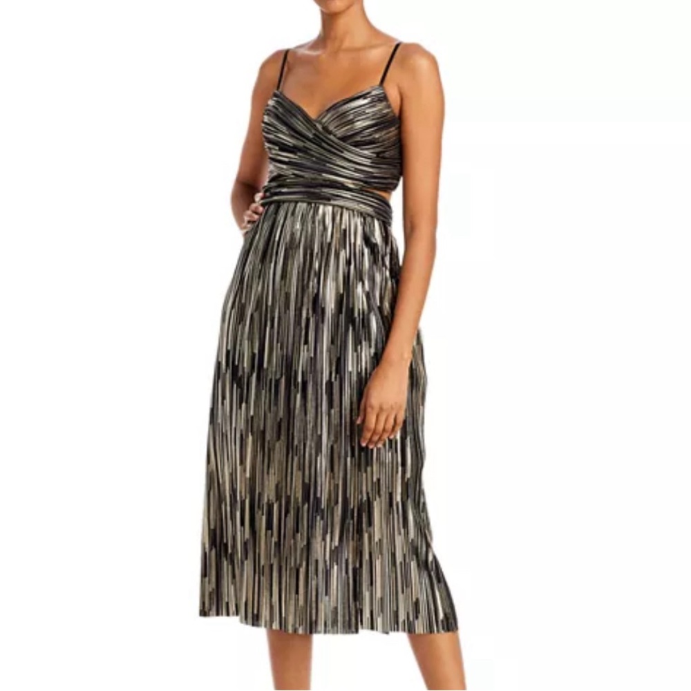 Pleated Cutout Back Midi Dress